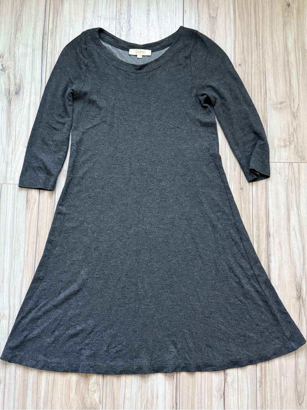 LOFT Charcoal Gray Long-Sleeve A-Line Dress